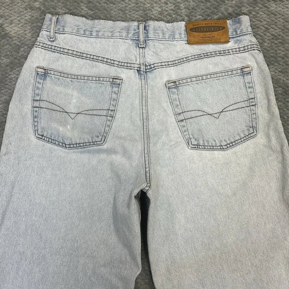 Y2K Anchor Blue Baggy Jeans 34x29 Thrashed Grunge Skater Distressed Vintage Pant